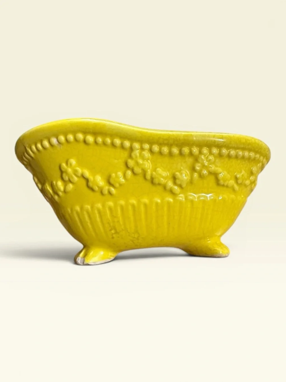 Vintage Yellow Porcelain Clawfoot Bathtub Soap Dish